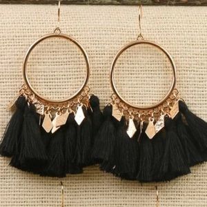 NEW TCB Essential Boho Chic Black Fringe Earrings NWT
